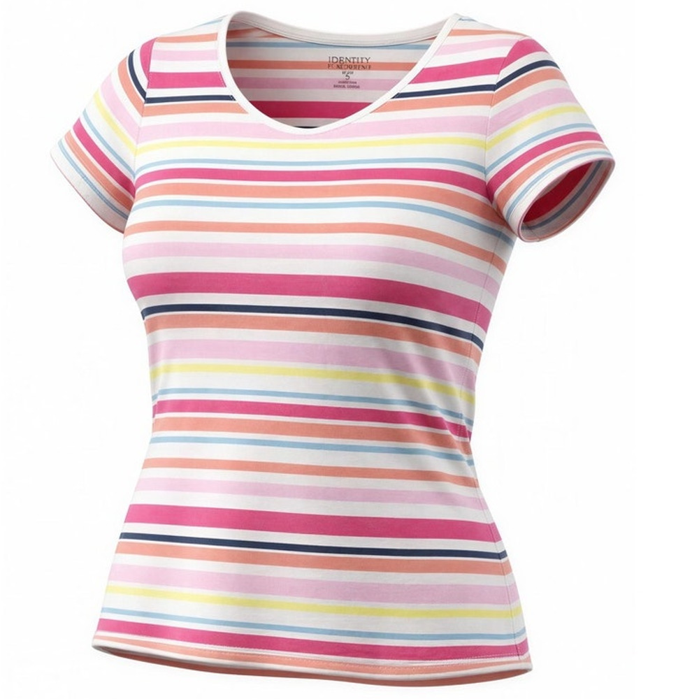 Talbots Tee Womens Petite Large Multicolor Striped V-Neck Short Sleeve T-Shirt
